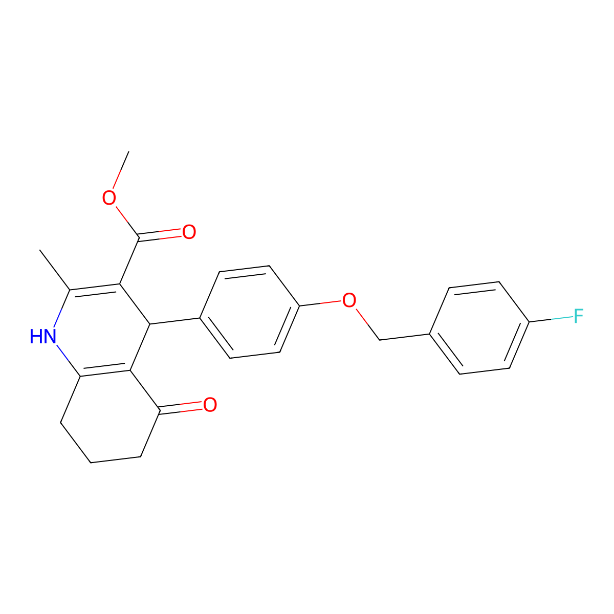 Methyl 4-{4-[(4-fluorophenyl)methoxy]phenyl}-2-methyl-5-oxo-1,4,5,6,7,8-hexahydroquinoline-3-carboxylate molecular structure, CAS 379245-40-6