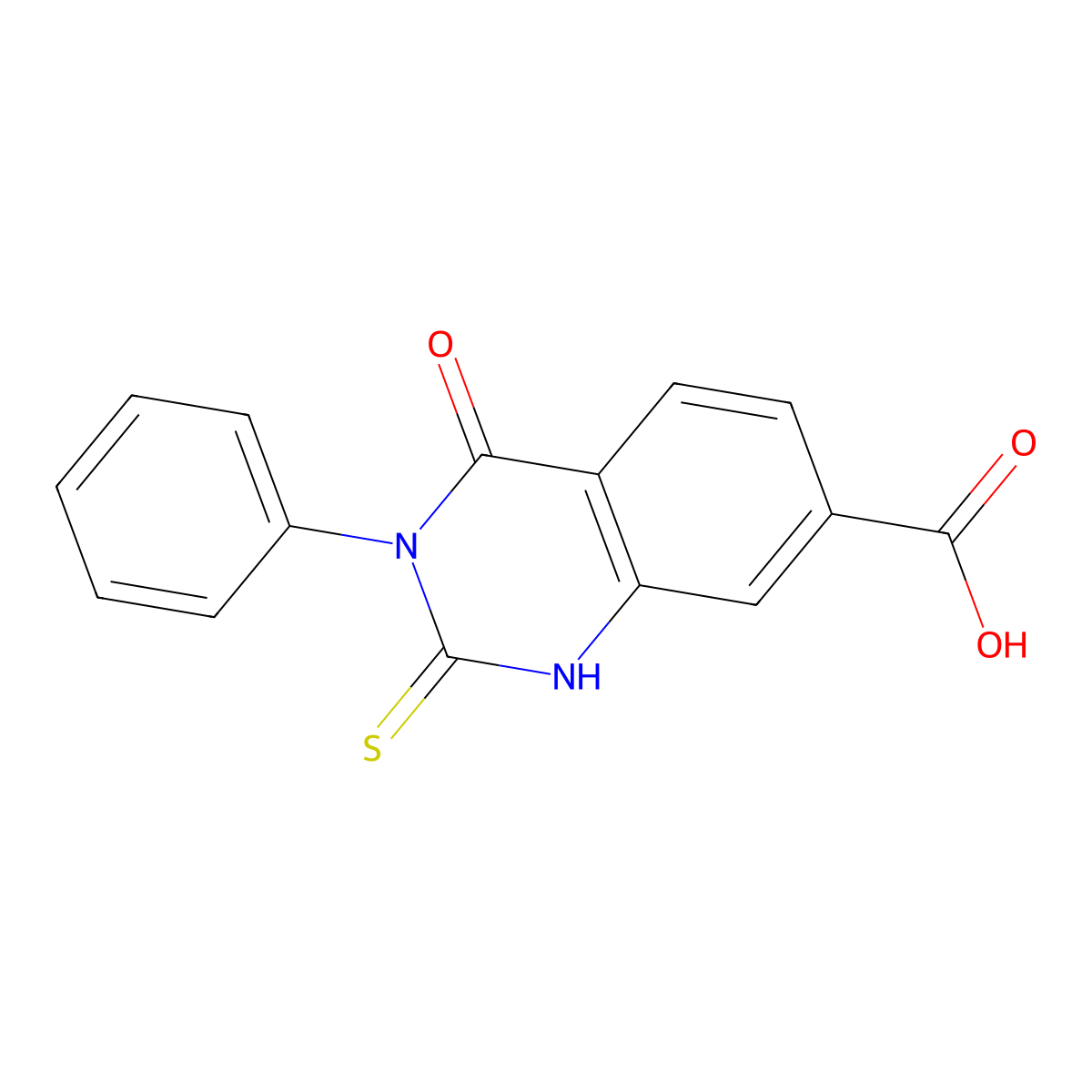 4-Oxo-3-phenyl-2-sulfanyl-3,4-dihydroquinazoline-7-carboxylic acid molecular structure, CAS 379245-45-1