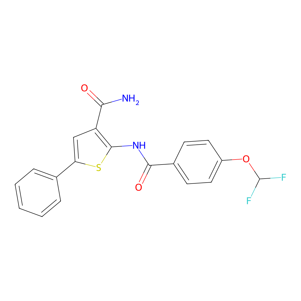 2-[[4-(Difluoromethoxy)benzoyl]amino]-5-phenylthiophene-3-carboxamide molecular structure, CAS 379245-58-6