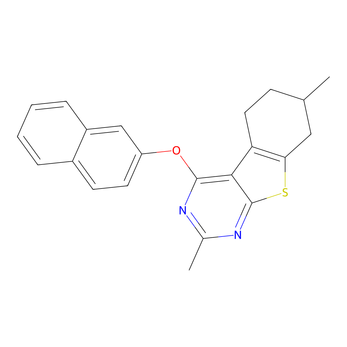 2,7-Dimethyl-4-(naphthalen-2-yloxy)-5,6,7,8-tetrahydro[1]benzothieno[2,3-d]pyrimidine molecular structure, CAS 379245-59-7