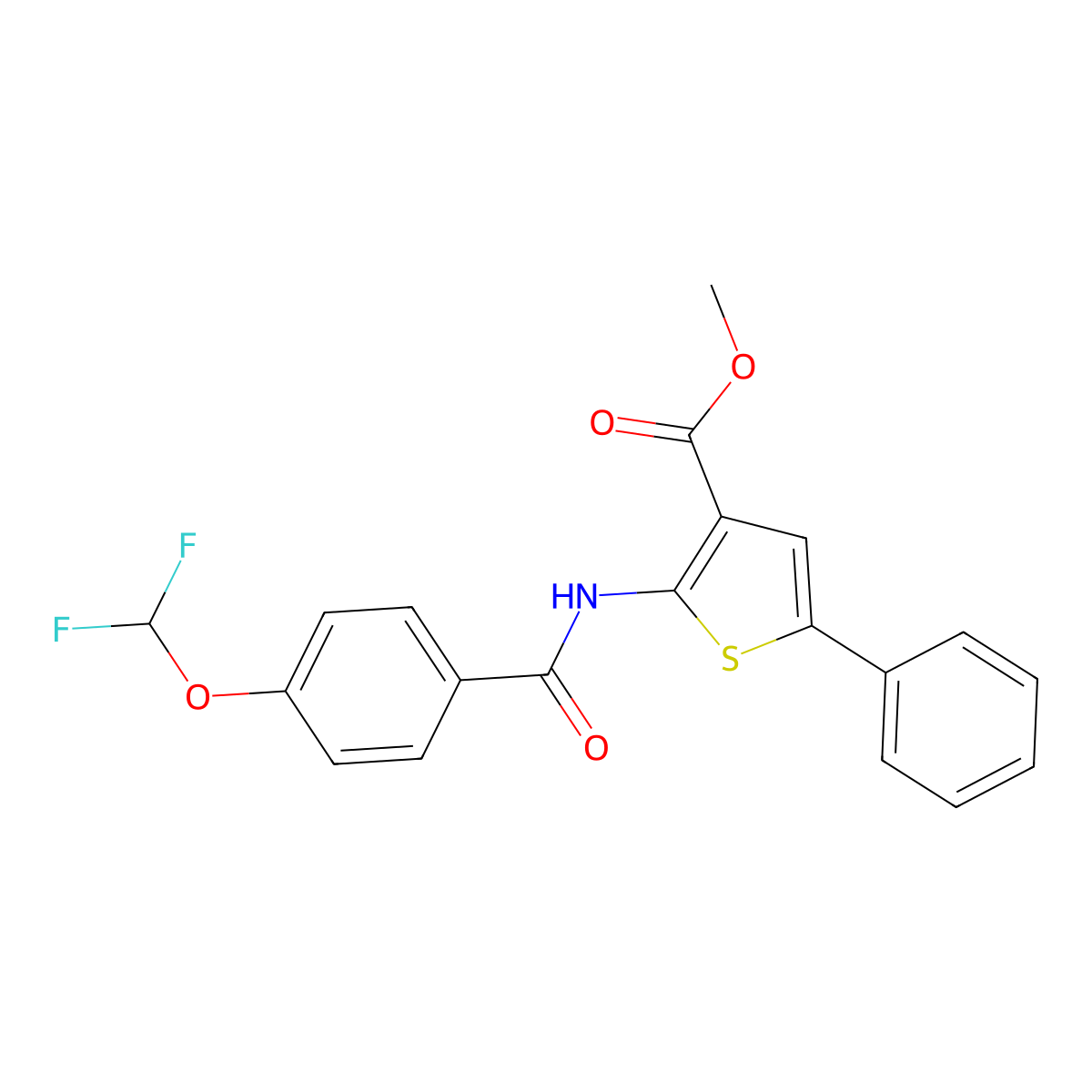 Methyl 2-[[4-(difluoromethoxy)benzoyl]amino]-5-phenylthiophene-3-carboxylate molecular structure, CAS 379245-62-2