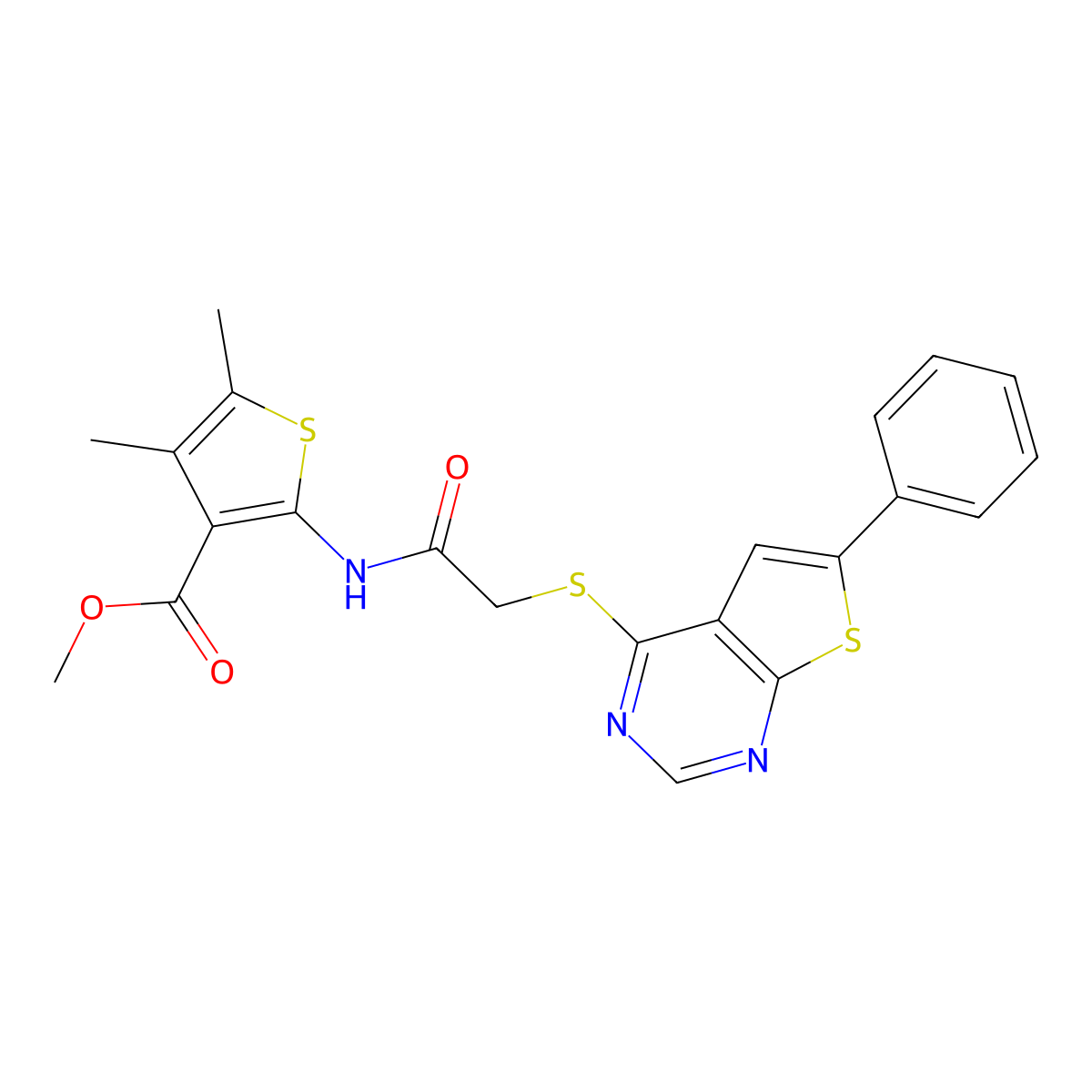 Methyl 4,5-dimethyl-2-({[(6-phenylthieno[2,3-d]pyrimidin-4-yl)sulfanyl]acetyl}amino)-3-thiophenecarboxylate molecular structure, CAS 379245-66-6