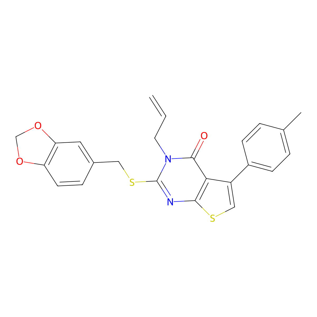 2-(1,3-Benzodioxol-5-ylmethylsulfanyl)-5-(4-methylphenyl)-3-prop-2-enylthieno[2,3-d]pyrimidin-4-one molecular structure, CAS 379245-70-2