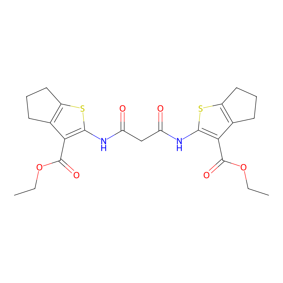 ethyl 2-[[3-[(3-ethoxycarbonyl-5,6-dihydro-4H-cyclopenta[b]thiophen-2-yl)amino]-3-oxopropanoyl]amino]-5,6-dihydro-4H-cyclopenta[b]thiophene-3-carboxylate molecular structure, CAS 379245-84-8