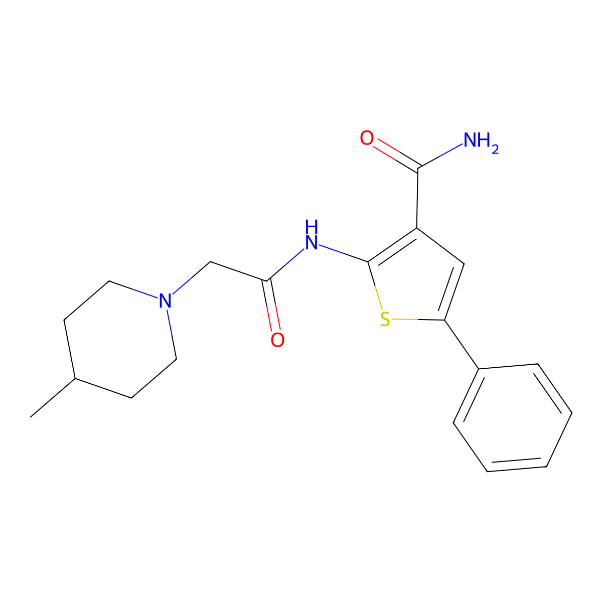 2-(2-(4-Methylpiperidin-1-yl)acetamido)-5-phenylthiophene-3-carboxamide molecular structure, CAS 379245-96-2