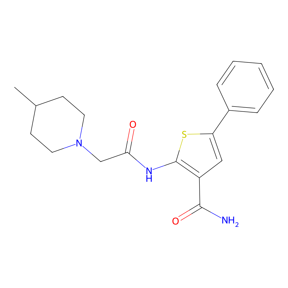 2-(2-(4-Methylpiperidin-1-yl)acetamido)-5-phenylthiophene-3-carboxamide molecular structure, CAS 379245-96-2