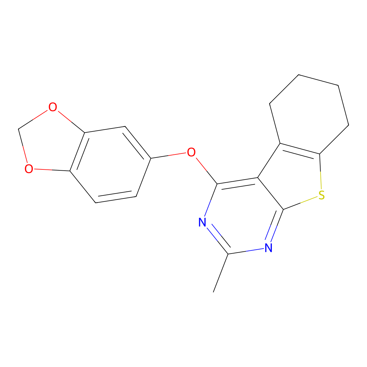 4-(1,3-Benzodioxol-5-yloxy)-2-methyl-5,6,7,8-tetrahydro[1]benzothieno[2,3-d]pyrimidine molecular structure, CAS 379246-00-1