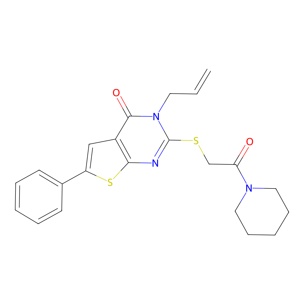 2-(2-Oxo-2-piperidin-1-ylethyl)sulfanyl-6-phenyl-3-prop-2-enylthieno[2,3-d]pyrimidin-4-one molecular structure, CAS 379246-03-4