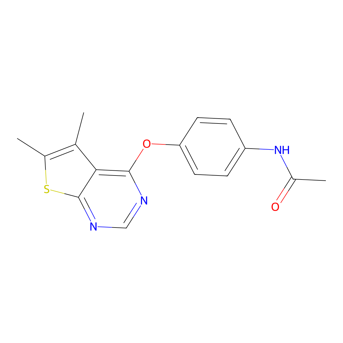 N-[4-({5,6-dimethylthieno[2,3-d]pyrimidin-4-yl}oxy)phenyl]acetamide molecular structure, CAS 379246-07-8