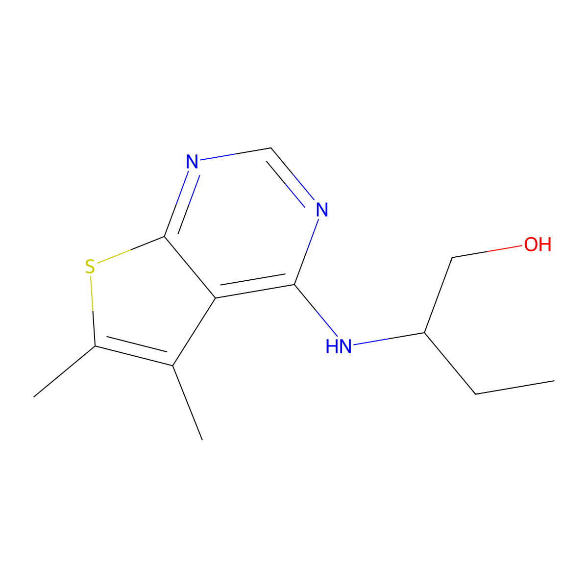 2-((5,6-Dimethylthieno[2,3-d]pyrimidin-4-yl)amino)butan-1-ol molecular structure, CAS 379246-09-0