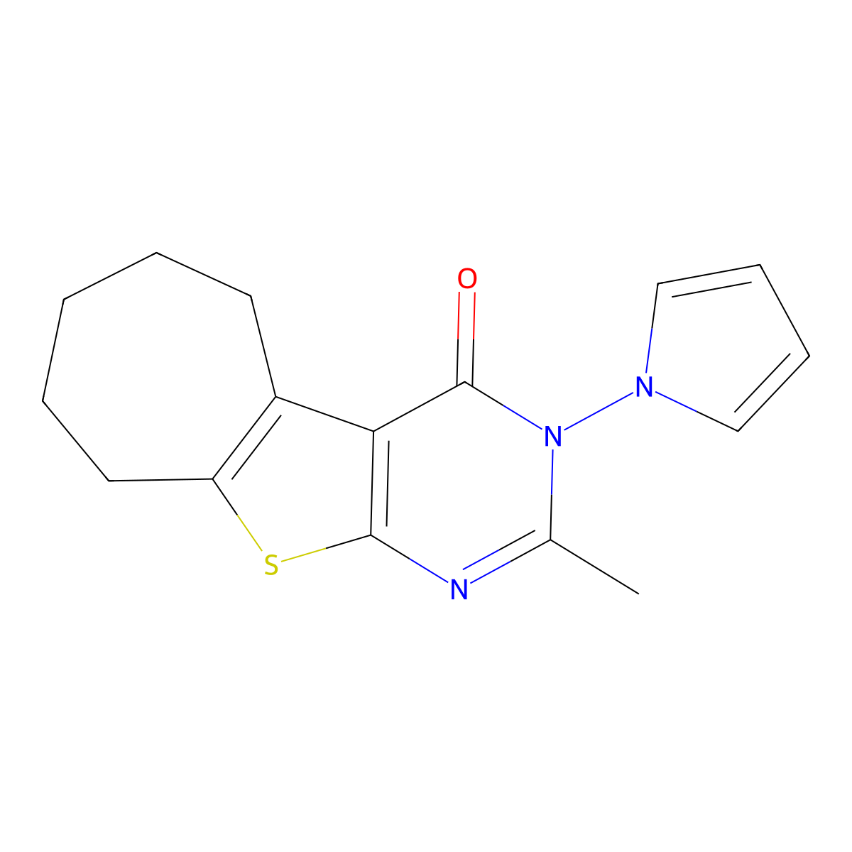 2-methyl-3-(1H-pyrrol-1-yl)-3,5,6,7,8,9-hexahydro-4H-cyclohepta[4,5]thieno[2,3-d]pyrimidin-4-one molecular structure, CAS 379246-20-5