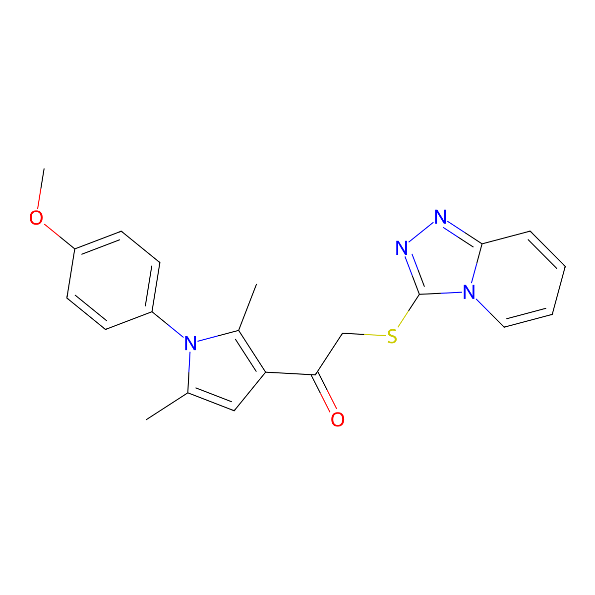 2-([1,2,4]triazolo[4,3-a]pyridin-3-ylthio)-1-(1-(4-methoxyphenyl)-2,5-dimethyl-1H-pyrrol-3-yl)ethanone molecular structure, CAS 379246-35-2
