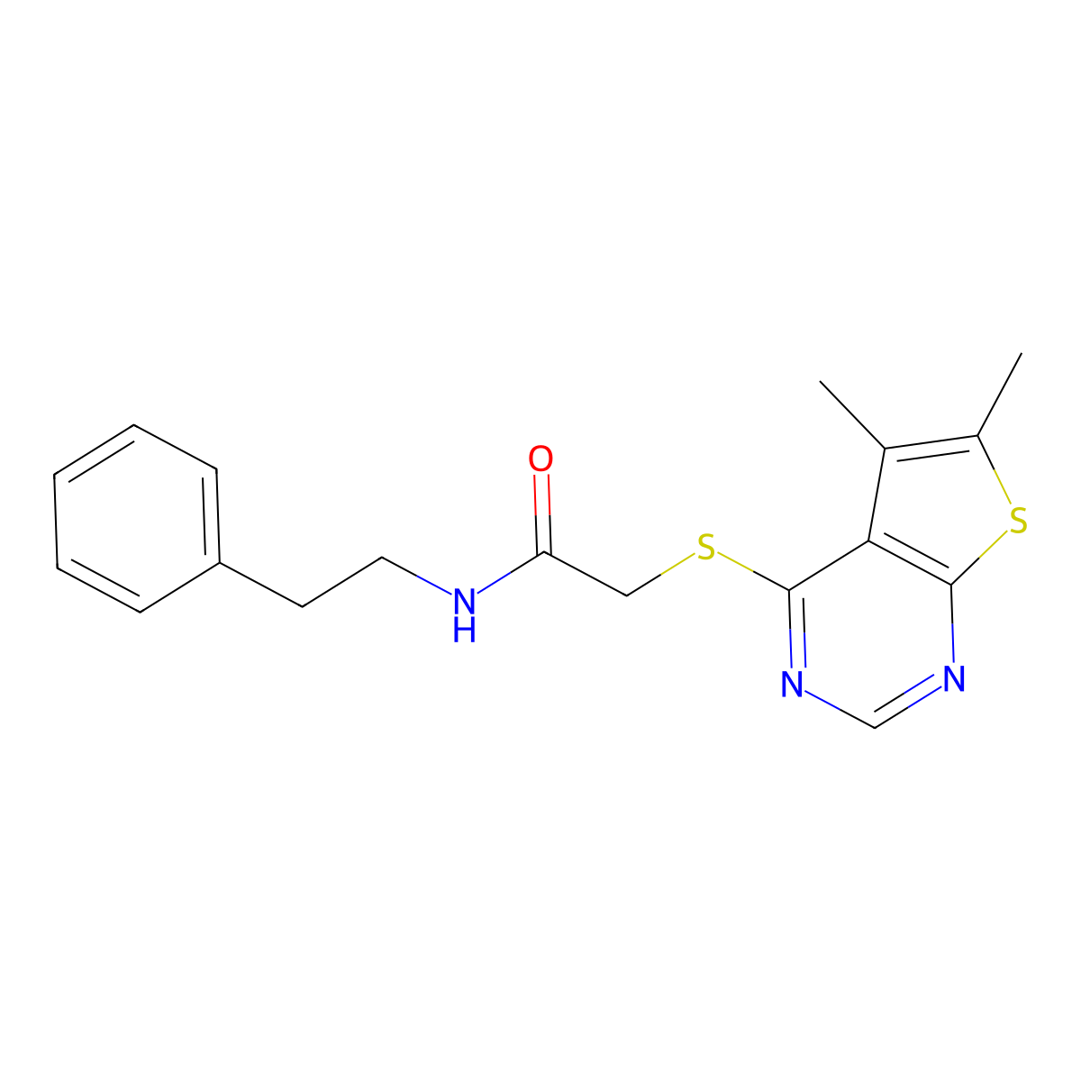 2-[(5,6-dimethylthieno[2,3-d]pyrimidin-4-yl)sulfanyl]-N-(2-phenylethyl)acetamide molecular structure, CAS 379246-46-5
