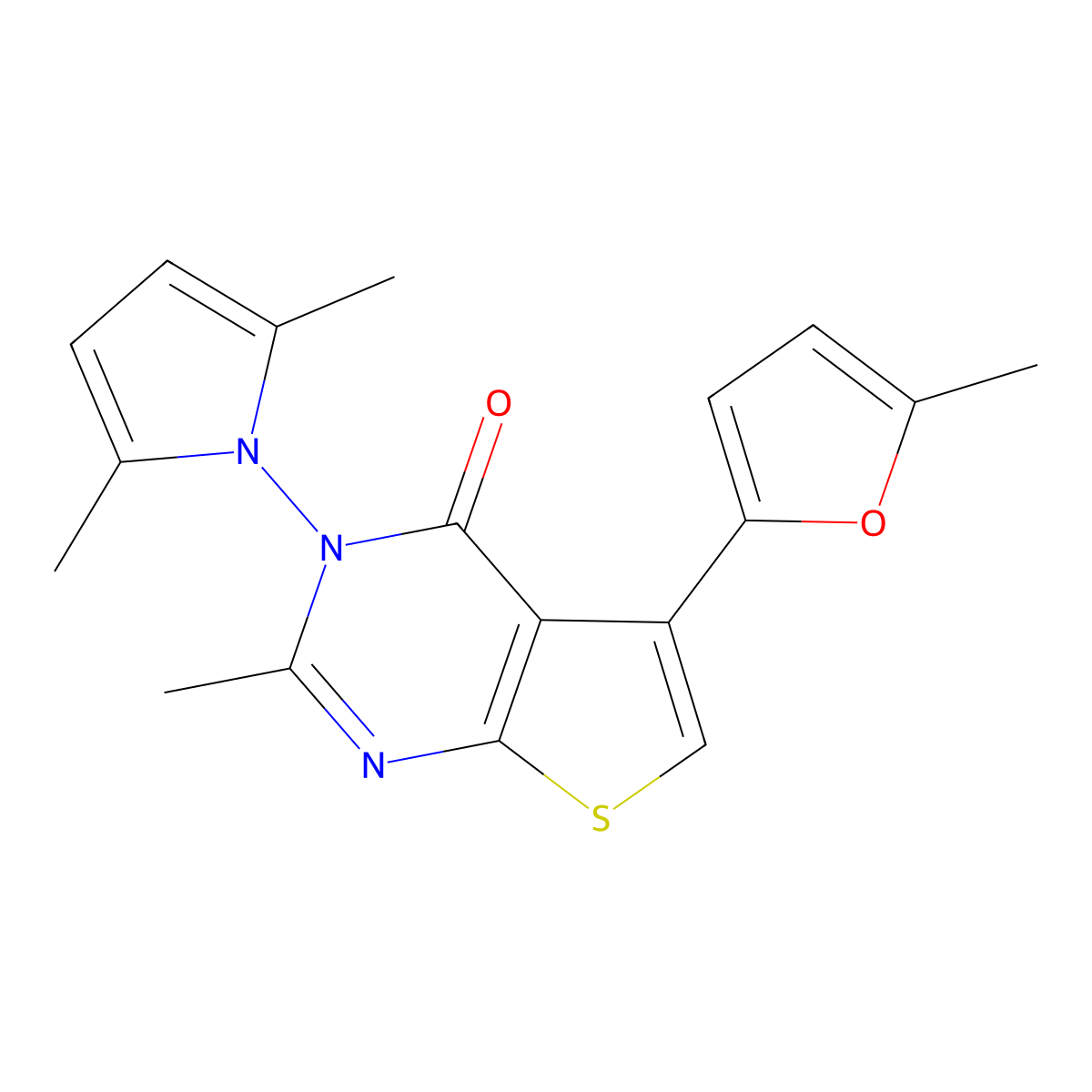 3-(2,5-Dimethylpyrrol-1-yl)-2-methyl-5-(5-methylfuran-2-yl)thieno[2,3-d]pyrimidin-4-one molecular structure, CAS 379246-49-8