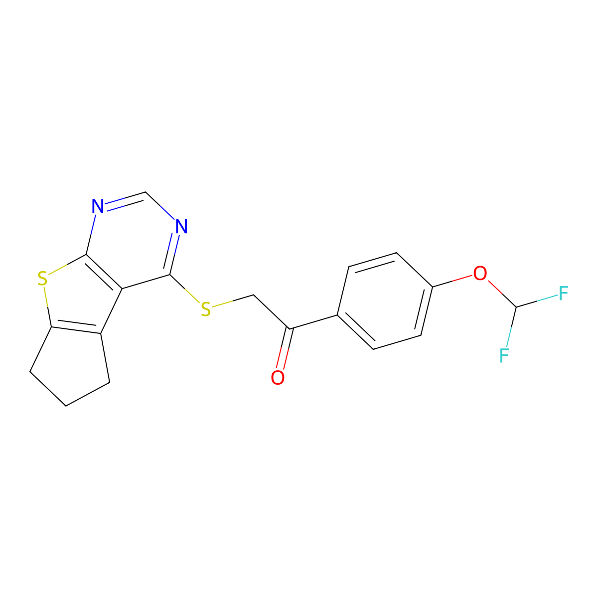 1-[4-(difluoromethoxy)phenyl]-2-(7,8-dihydro-6H-cyclopenta[2,3]thieno[2,4-d]pyrimidin-1-ylsulfanyl)ethanone molecular structure, CAS 379246-52-3