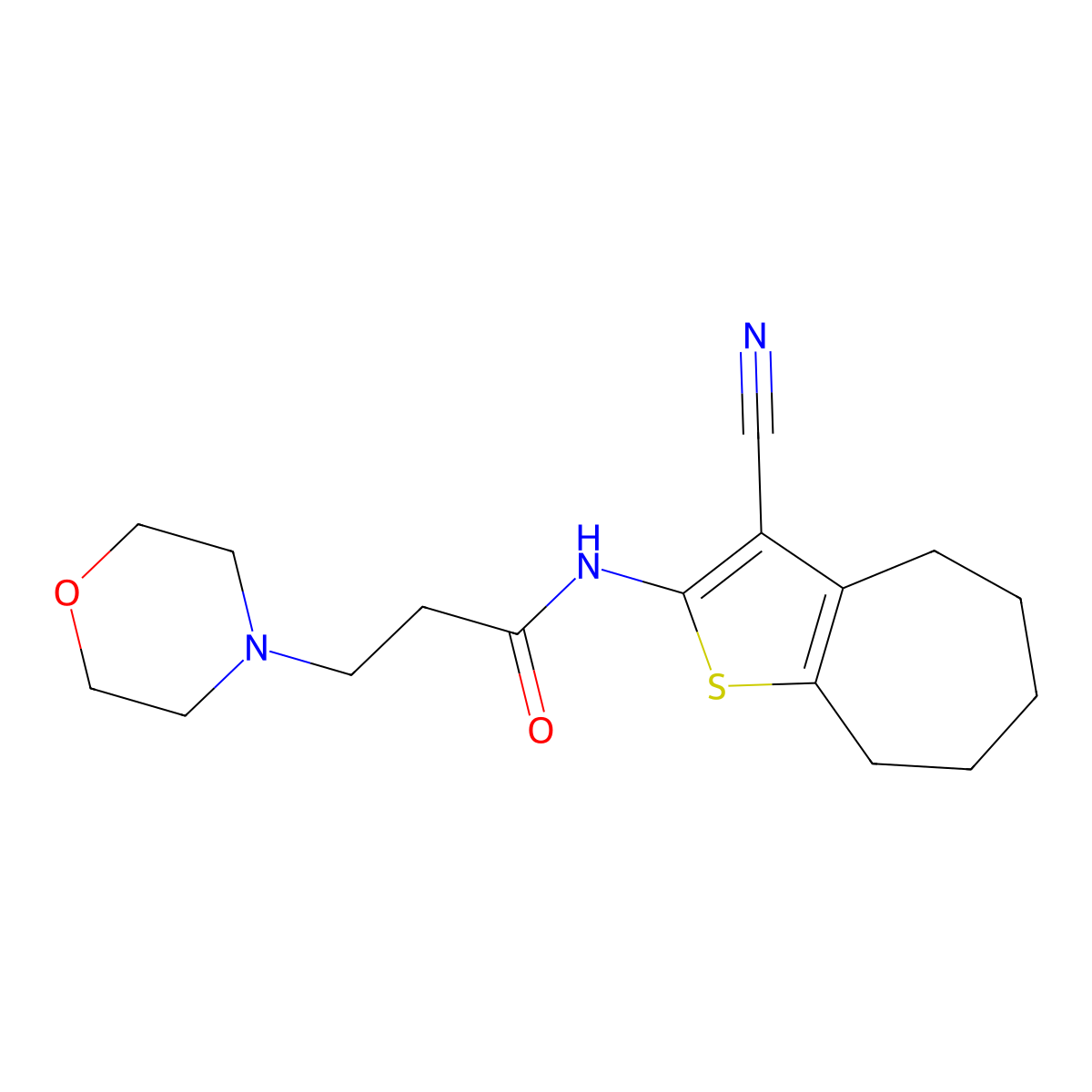 N-(3-cyano-5,6,7,8-tetrahydro-4H-cyclohepta[b]thiophen-2-yl)-3-morpholinopropanamide molecular structure, CAS 379246-62-5