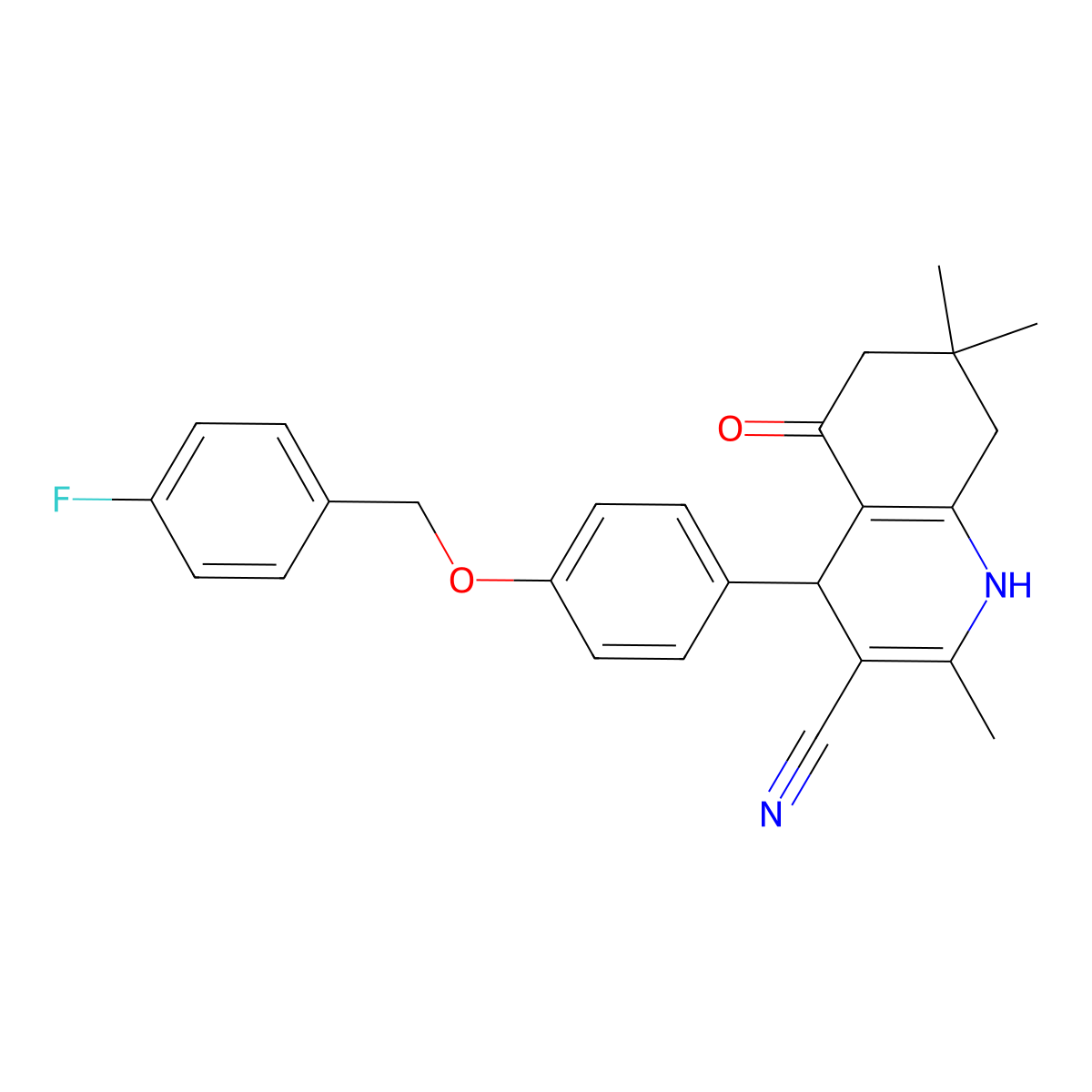 4-{4-[(4-Fluorophenyl)methoxy]phenyl}-2,7,7-trimethyl-5-oxo-1,4,5,6,7,8-hexahydroquinoline-3-carbonitrile molecular structure, CAS 379246-66-9