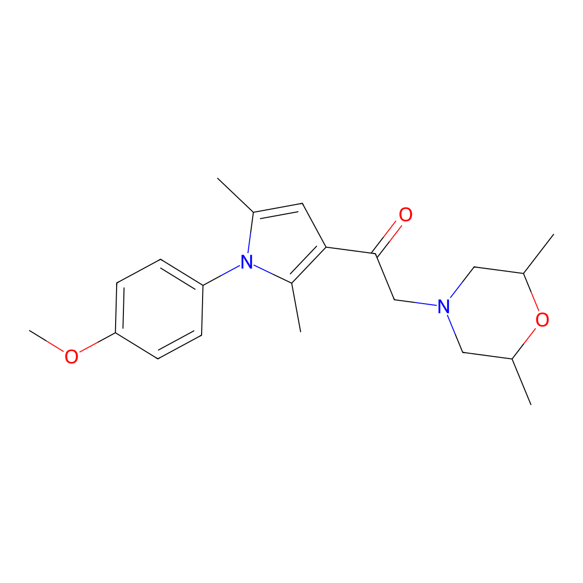 2-(2,6-dimethylmorpholin-4-yl)-1-[1-(4-methoxyphenyl)-2,5-dimethyl-1H-pyrrol-3-yl]ethanone molecular structure, CAS 379246-74-9