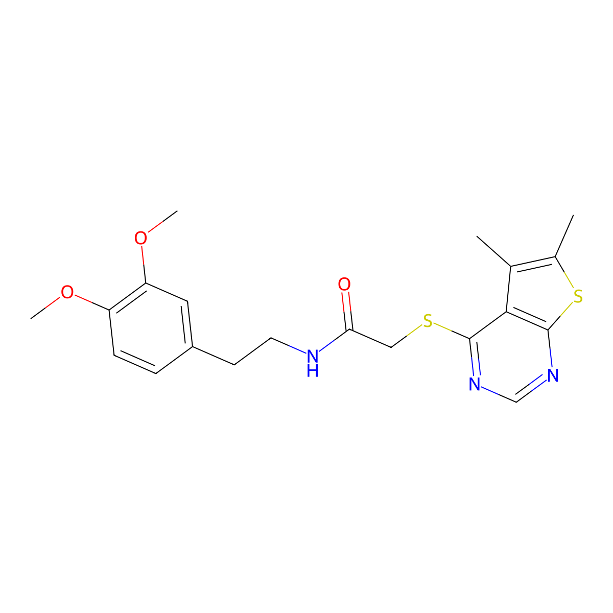 N-[2-(3,4-dimethoxyphenyl)ethyl]-2-[(5,6-dimethylthieno[2,3-d]pyrimidin-4-yl)sulfanyl]acetamide molecular structure, CAS 379246-75-0