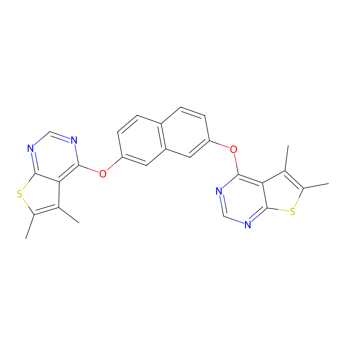2,7-Bis((5,6-dimethylthieno[2,3-d]pyrimidin-4-yl)oxy)naphthalene molecular structure, CAS 379246-89-6