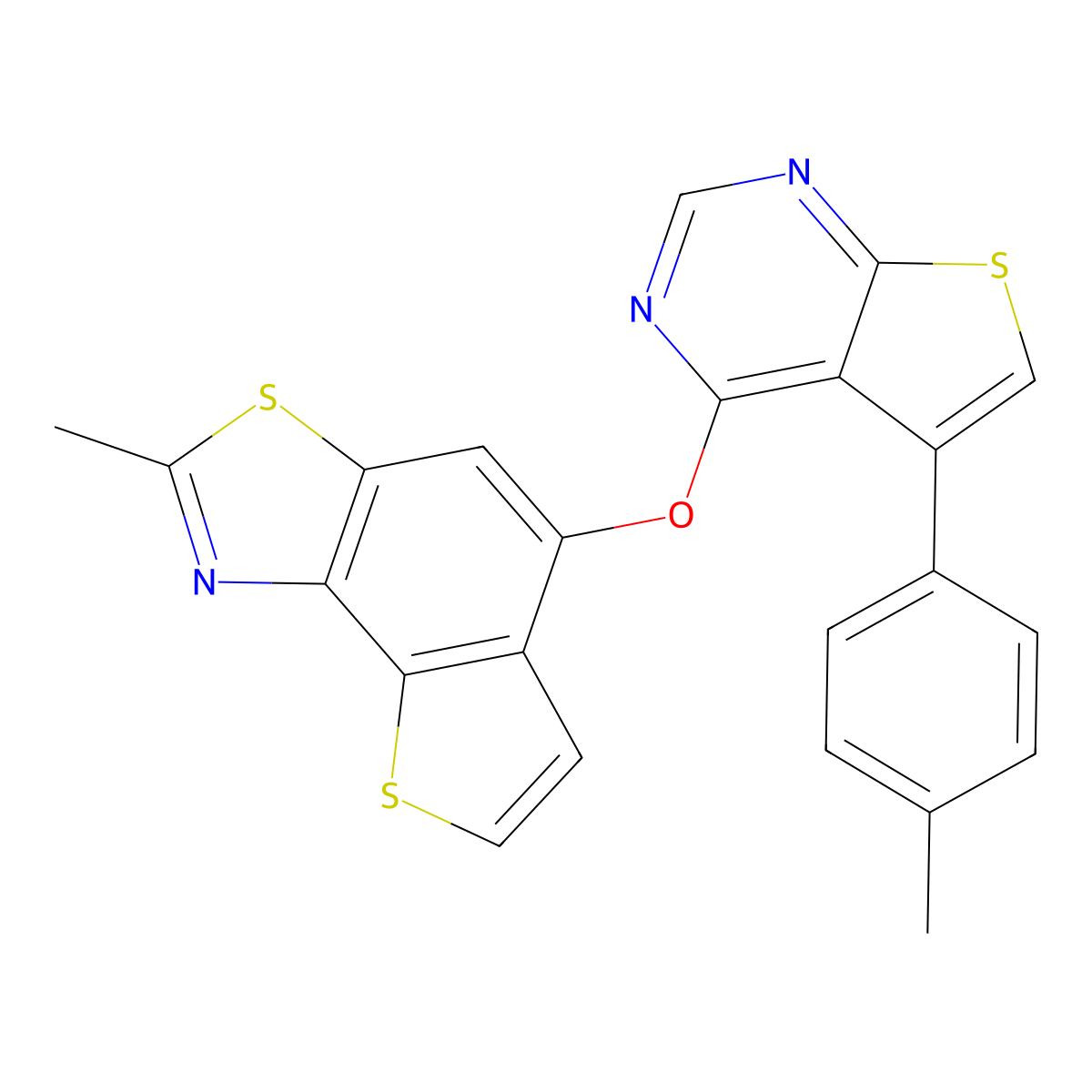 2-Methyl-5-{[5-(4-methylphenyl)thieno[2,3-d]pyrimidin-4-yl]oxy}thieno[2,3-e][1,3]benzothiazole molecular structure, CAS 379247-31-1