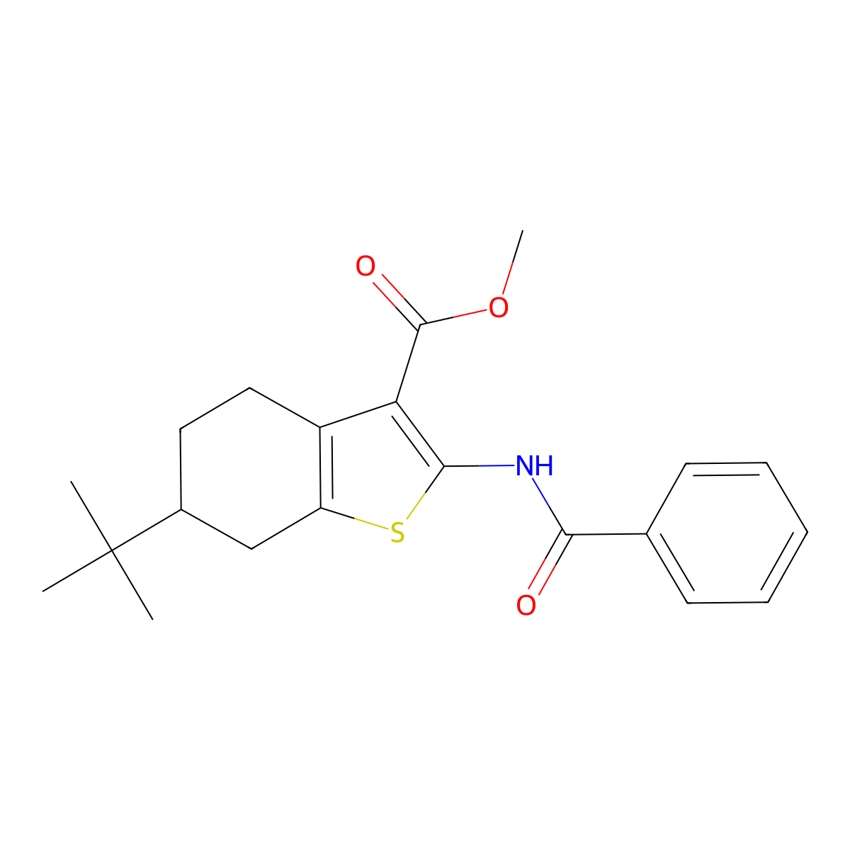 Methyl 2-benzamido-6-tert-butyl-4,5,6,7-tetrahydro-1-benzothiophene-3-carboxylate molecular structure, CAS 379247-50-4