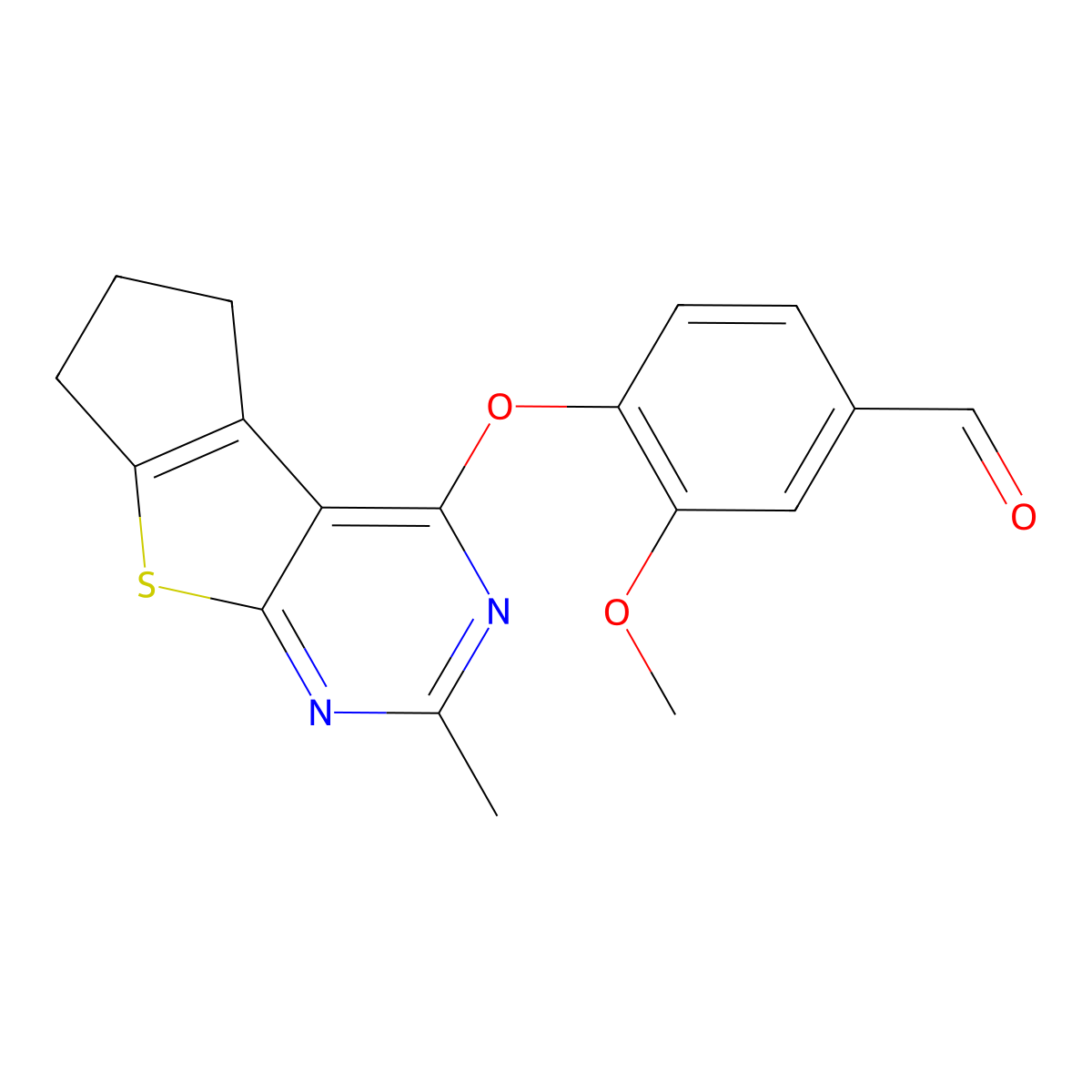 3-methoxy-4-[(2-methyl-6,7-dihydro-5H-cyclopenta[4,5]thieno[2,3-d]pyrimidin-4-yl)oxy]benzaldehyde molecular structure, CAS 379247-58-2
