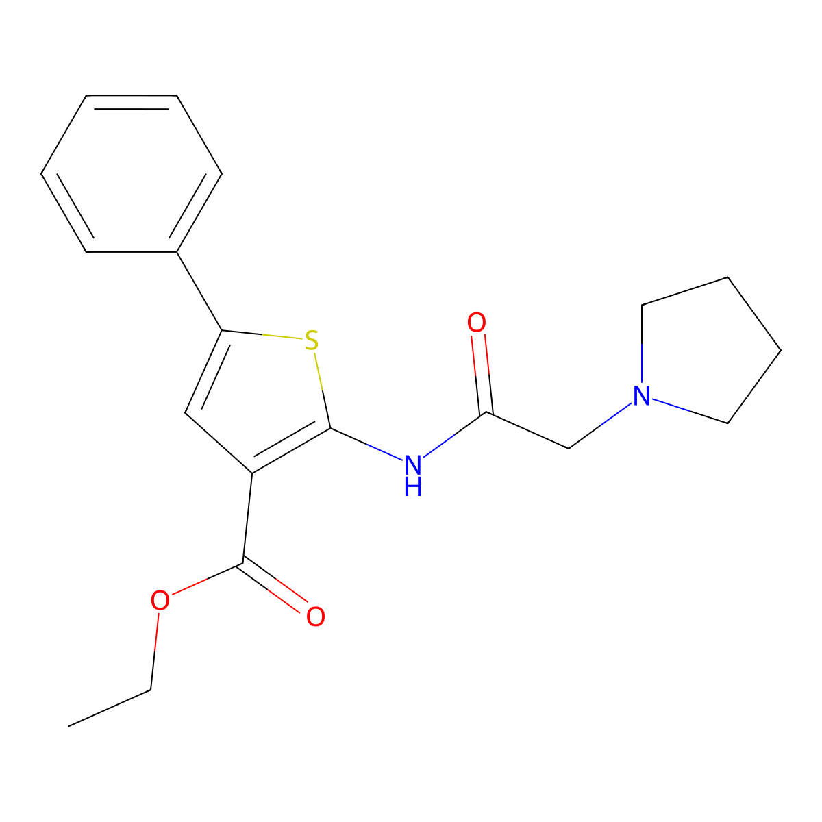 Ethyl 5-phenyl-2-[(2-pyrrolidin-1-ylacetyl)amino]thiophene-3-carboxylate molecular structure, CAS 379247-63-9