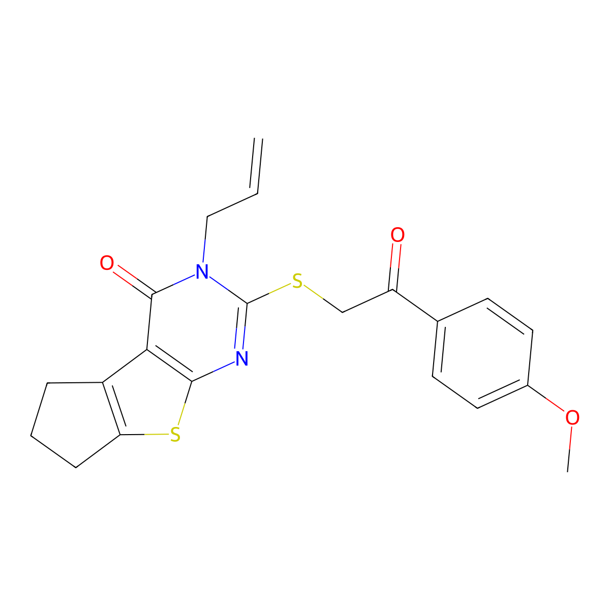 3-allyl-2-{[2-(4-methoxyphenyl)-2-oxoethyl]sulfanyl}-3,5,6,7-tetrahydro-4H-cyclopenta[4,5]thieno[2,3-d]pyrimidin-4-one molecular structure, CAS 379247-73-1
