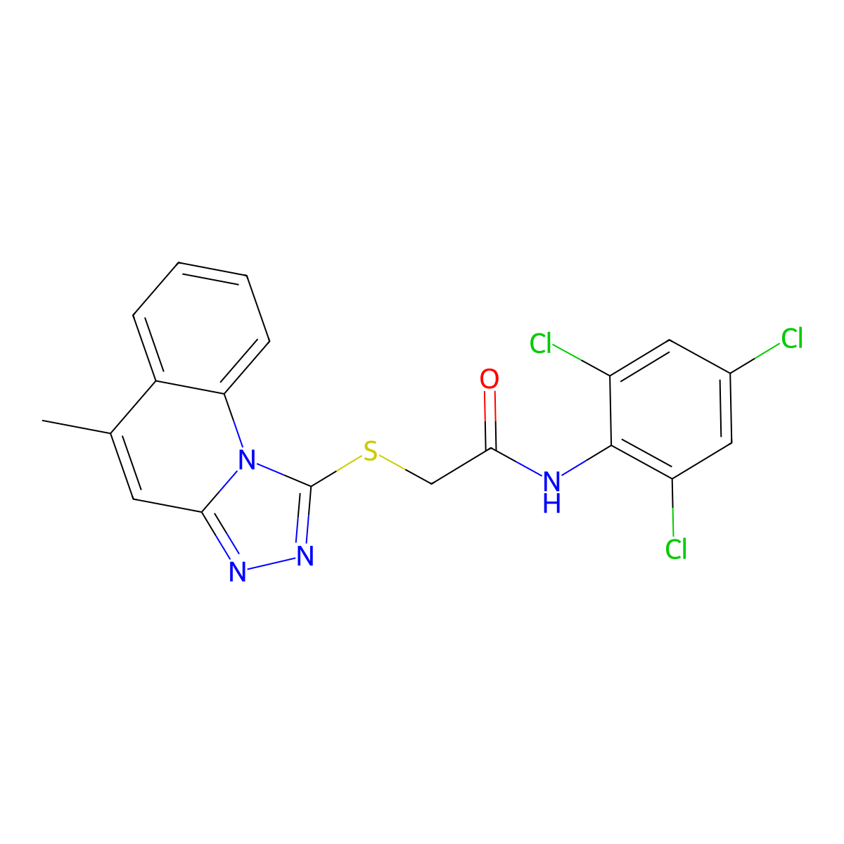 2-({5-methyl-[1,2,4]triazolo[4,3-a]quinolin-1-yl}sulfanyl)-N-(2,4,6-trichlorophenyl)acetamide molecular structure, CAS 379247-83-3