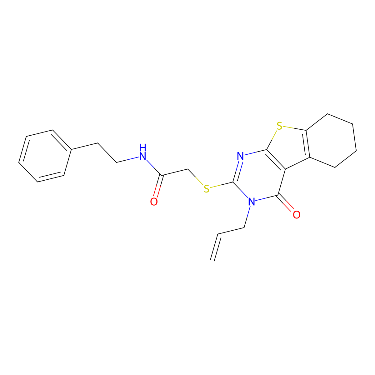2-{[3-oxo-4-(prop-2-en-1-yl)-8-thia-4,6-diazatricyclo[7.4.0.0^{2,7}]trideca-1(9),2(7),5-trien-5-yl]sulfanyl}-N-(2-phenylethyl)acetamide molecular structure, CAS 379247-87-7