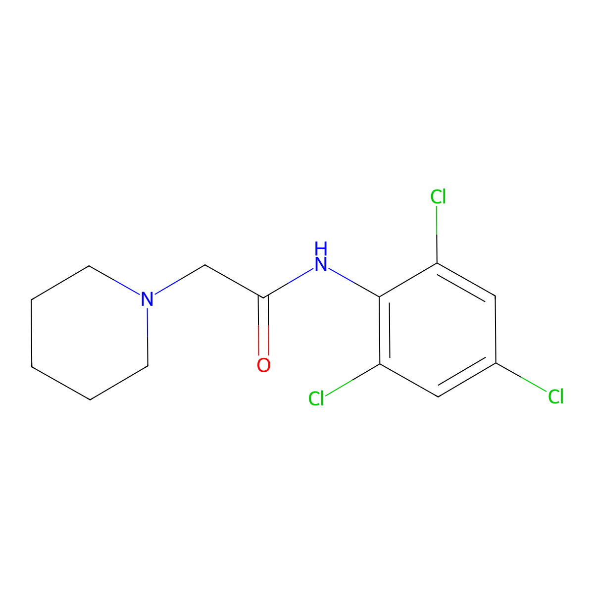 2-piperidin-1-yl-N-(2,4,6-trichlorophenyl)acetamide molecular structure, CAS 379247-89-9