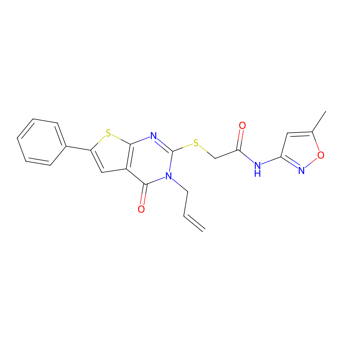 N-(5-methyl-1,2-oxazol-3-yl)-2-(4-oxo-6-phenyl-3-prop-2-enylthieno[2,3-d]pyrimidin-2-yl)sulfanylacetamide molecular structure, CAS 379247-91-3