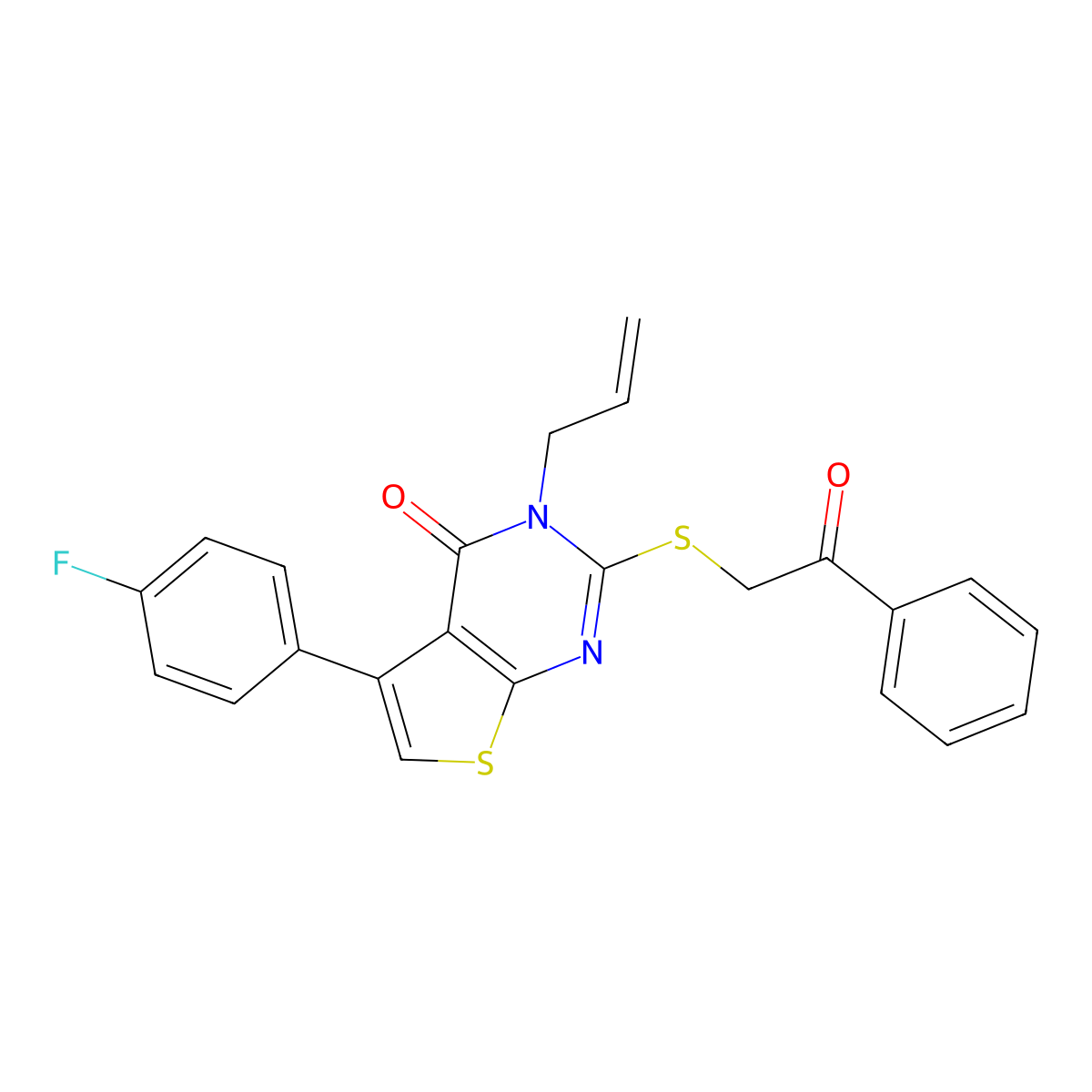 5-(4-Fluorophenyl)-2-phenacylsulfanyl-3-prop-2-enylthieno[2,3-d]pyrimidin-4-one molecular structure, CAS 379248-12-1