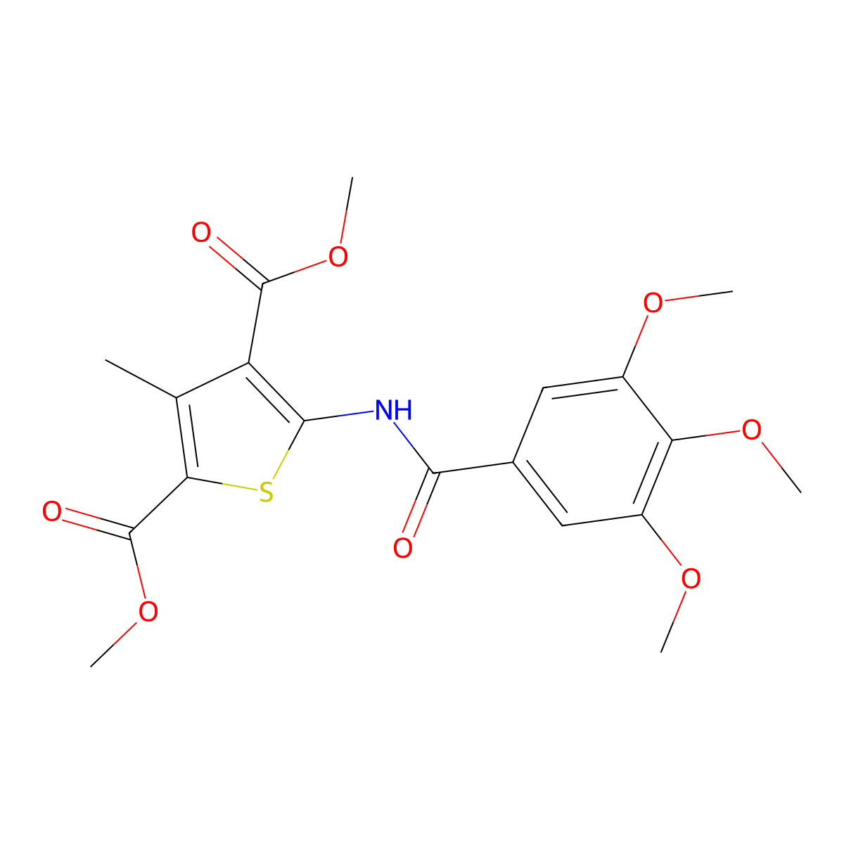 Dimethyl 3-methyl-5-[(3,4,5-trimethoxybenzoyl)amino]-2,4-thiophenedicarboxylate molecular structure, CAS 379248-30-3