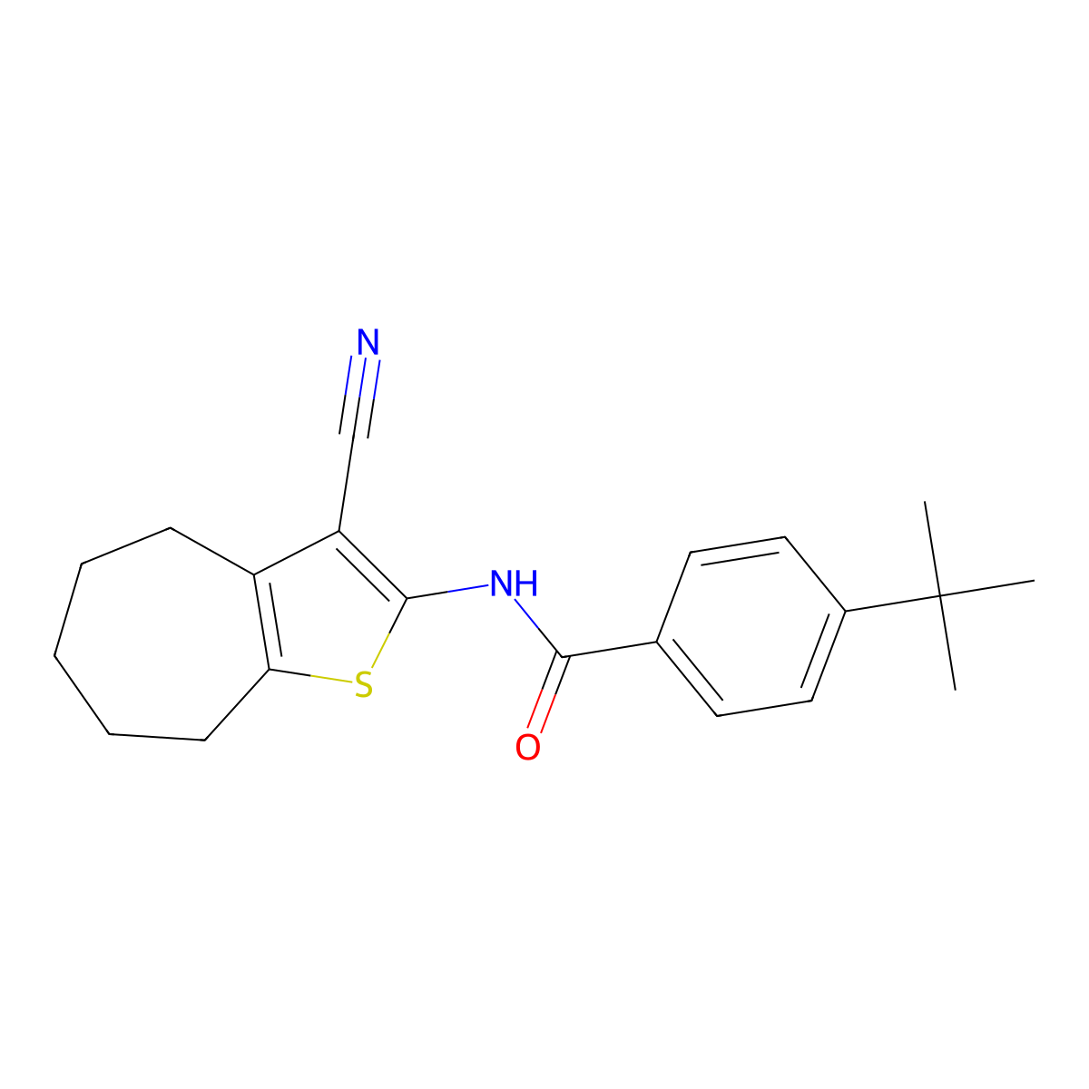 4-tert-butyl-N-(3-cyano-5,6,7,8-tetrahydro-4H-cyclohepta[b]thiophen-2-yl)benzamide molecular structure, CAS 379248-60-9