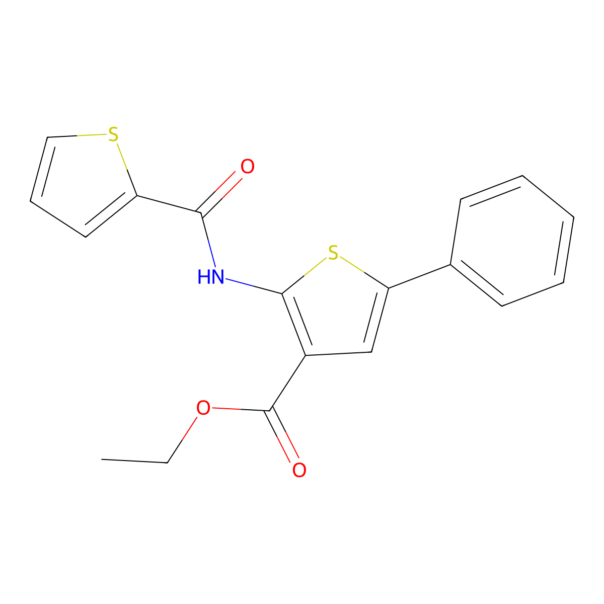Ethyl 5-phenyl-2-[(2-thienylcarbonyl)amino]-3-thiophenecarboxylate molecular structure, CAS 379248-61-0