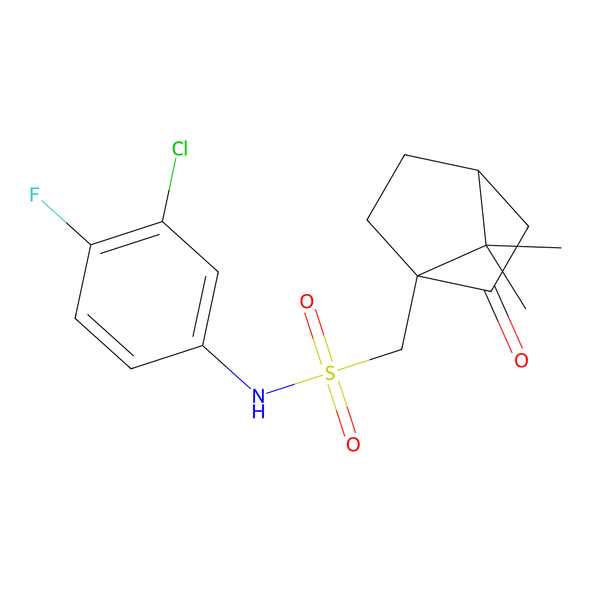 N-(3-chloro-4-fluorophenyl)-1-{7,7-dimethyl-2-oxobicyclo[2.2.1]heptan-1-yl}methanesulfonamide molecular structure, CAS 379248-82-5
