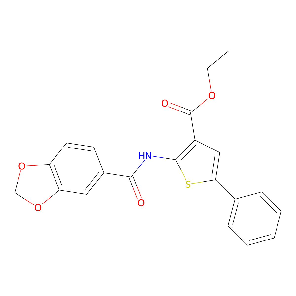 Ethyl 2-(1,3-benzodioxole-5-carbonylamino)-5-phenylthiophene-3-carboxylate molecular structure, CAS 379248-90-5
