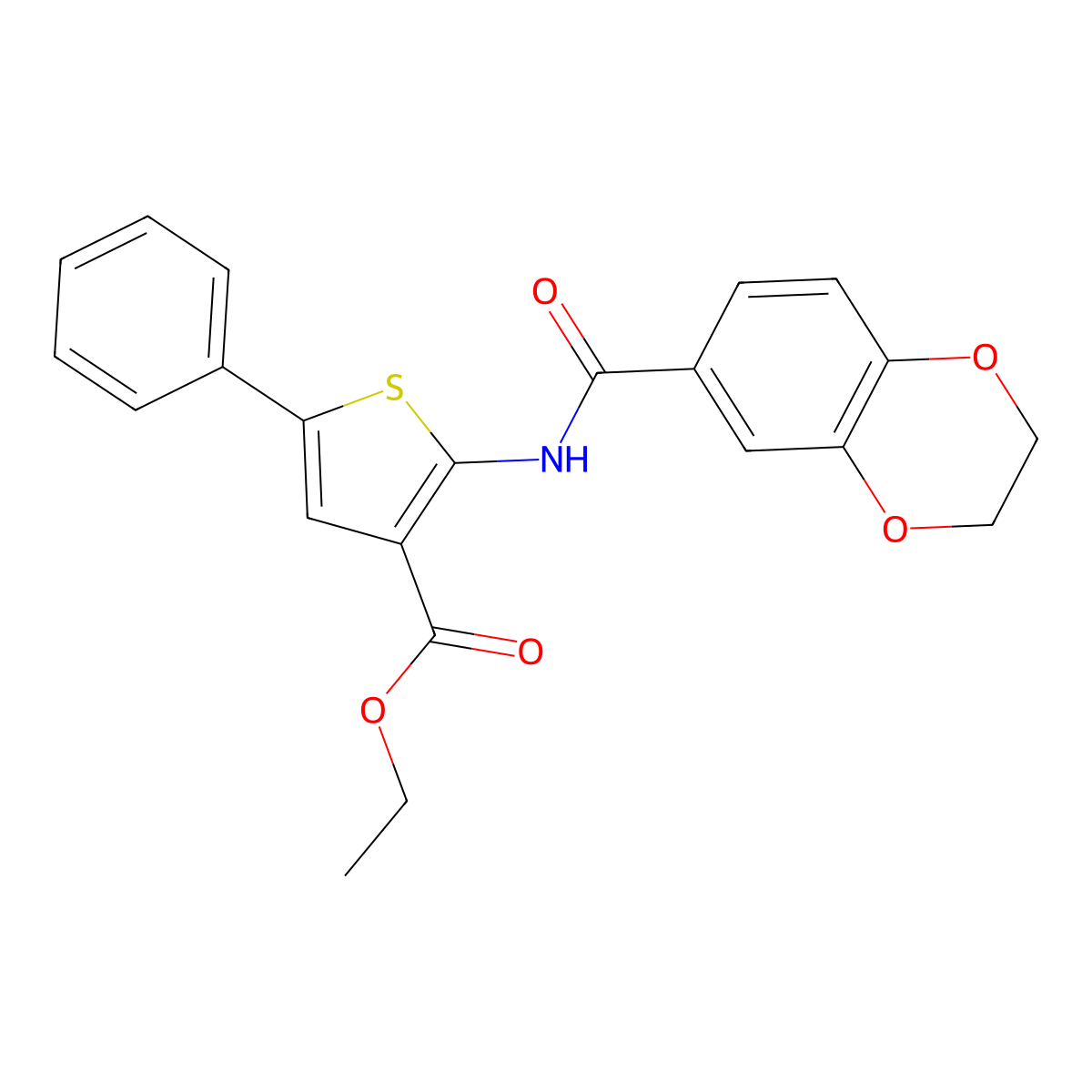 Ethyl 2-(2,3-dihydro-1,4-benzodioxine-6-carbonylamino)-5-phenylthiophene-3-carboxylate molecular structure, CAS 379248-95-0