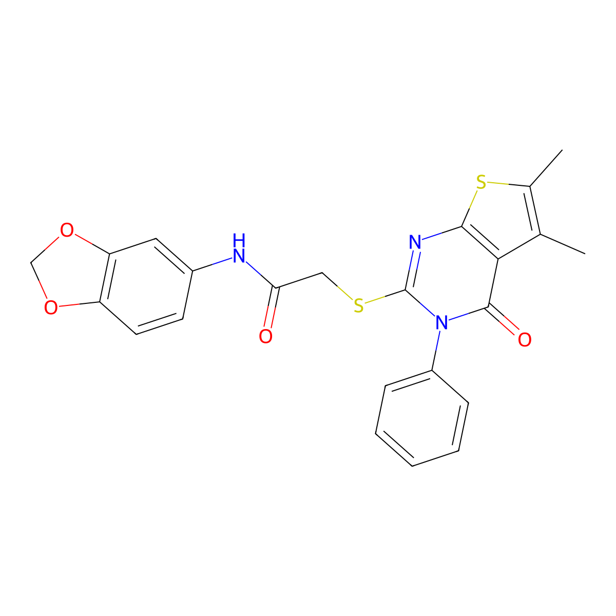 N-(1,3-benzodioxol-5-yl)-2-[(5,6-dimethyl-4-oxo-3-phenyl-3,4-dihydrothieno[2,3-d]pyrimidin-2-yl)sulfanyl]acetamide molecular structure, CAS 379249-35-1