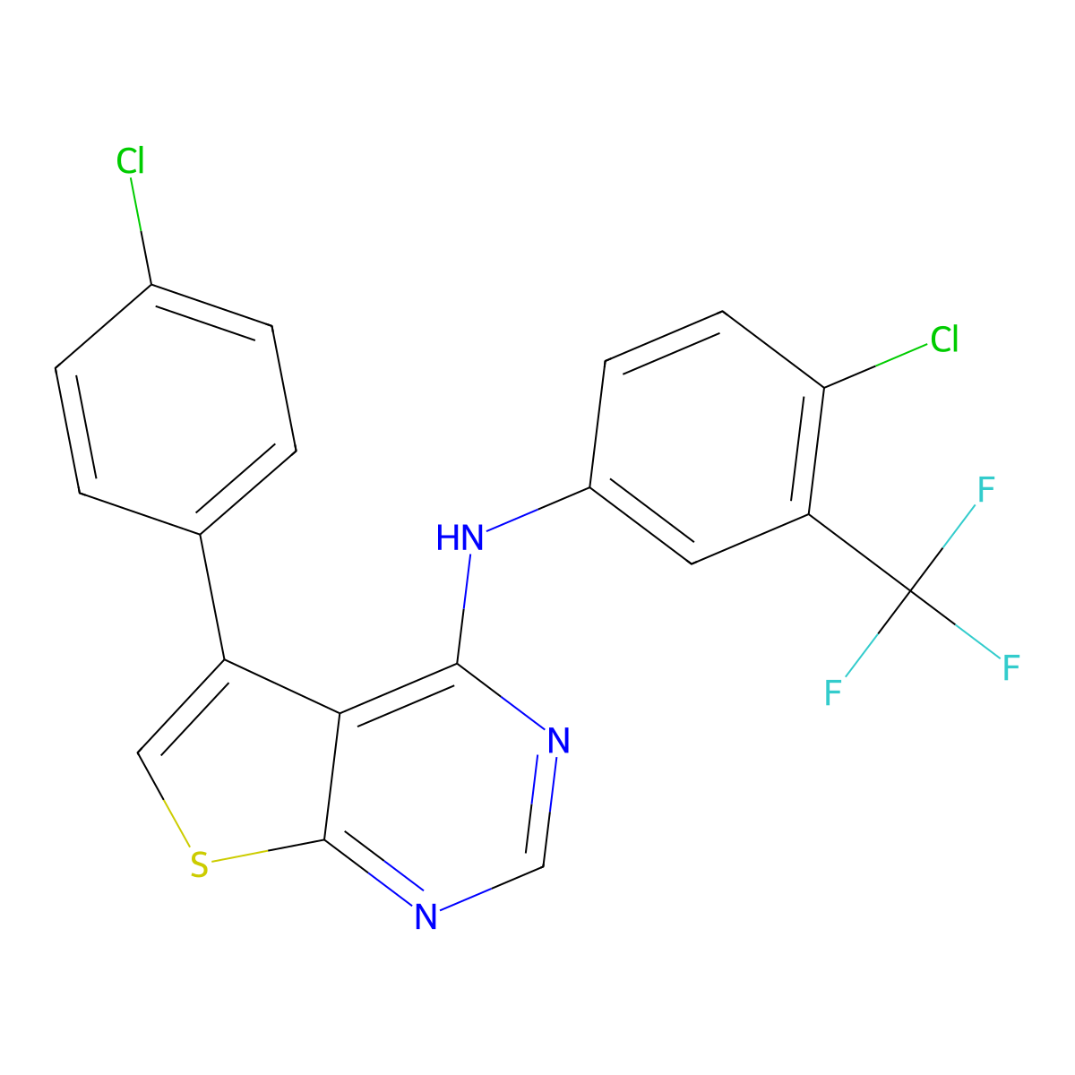 5-(4-chlorophenyl)-N-[4-chloro-3-(trifluoromethyl)phenyl]thieno[2,3-d]pyrimidin-4-amine molecular structure, CAS 379249-52-2