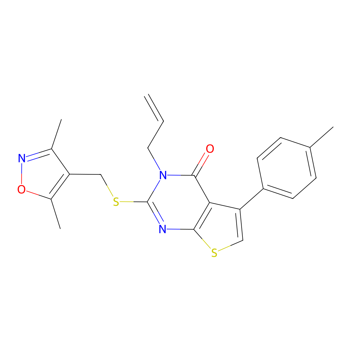 3-allyl-2-(((3,5-dimethylisoxazol-4-yl)methyl)thio)-5-(p-tolyl)thieno[2,3-d]pyrimidin-4(3H)-one molecular structure, CAS 379249-75-9