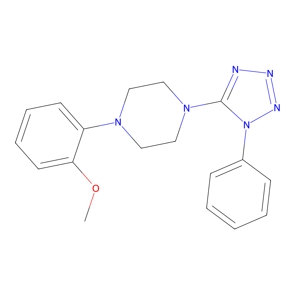 1-(2-methoxyphenyl)-4-(1-phenyl-1H-tetrazol-5-yl)piperazine molecular structure, CAS 379249-76-0