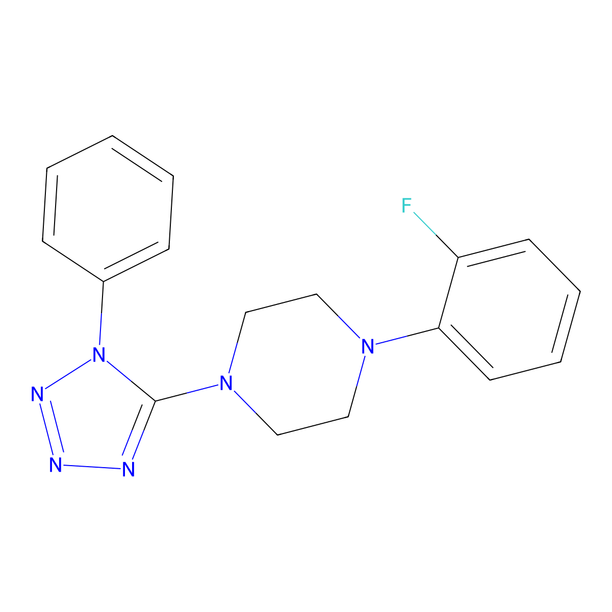 1-(2-fluorophenyl)-4-(1-phenyl-1H-tetrazol-5-yl)piperazine molecular structure, CAS 379249-79-3
