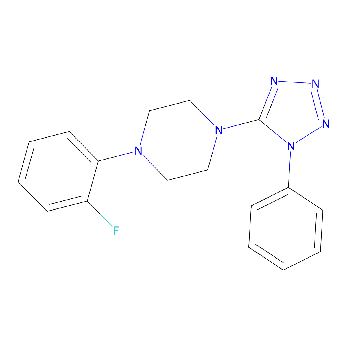 1-(2-fluorophenyl)-4-(1-phenyl-1H-tetrazol-5-yl)piperazine molecular structure, CAS 379249-79-3