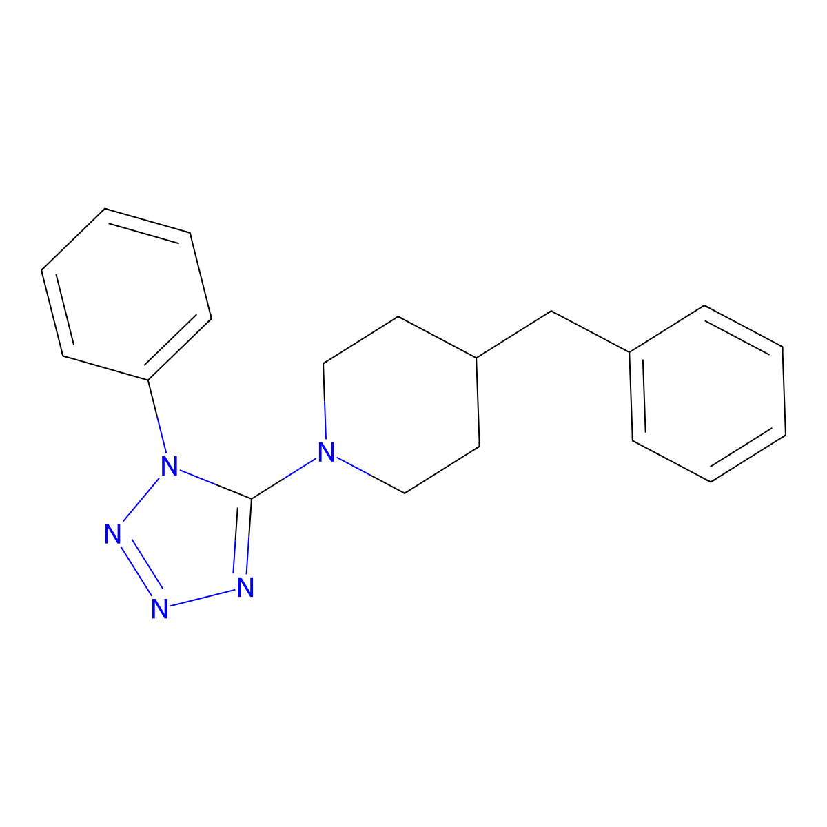 4-Benzyl-1-(1-phenyltetrazol-5-yl)piperidine molecular structure, CAS 379249-80-6