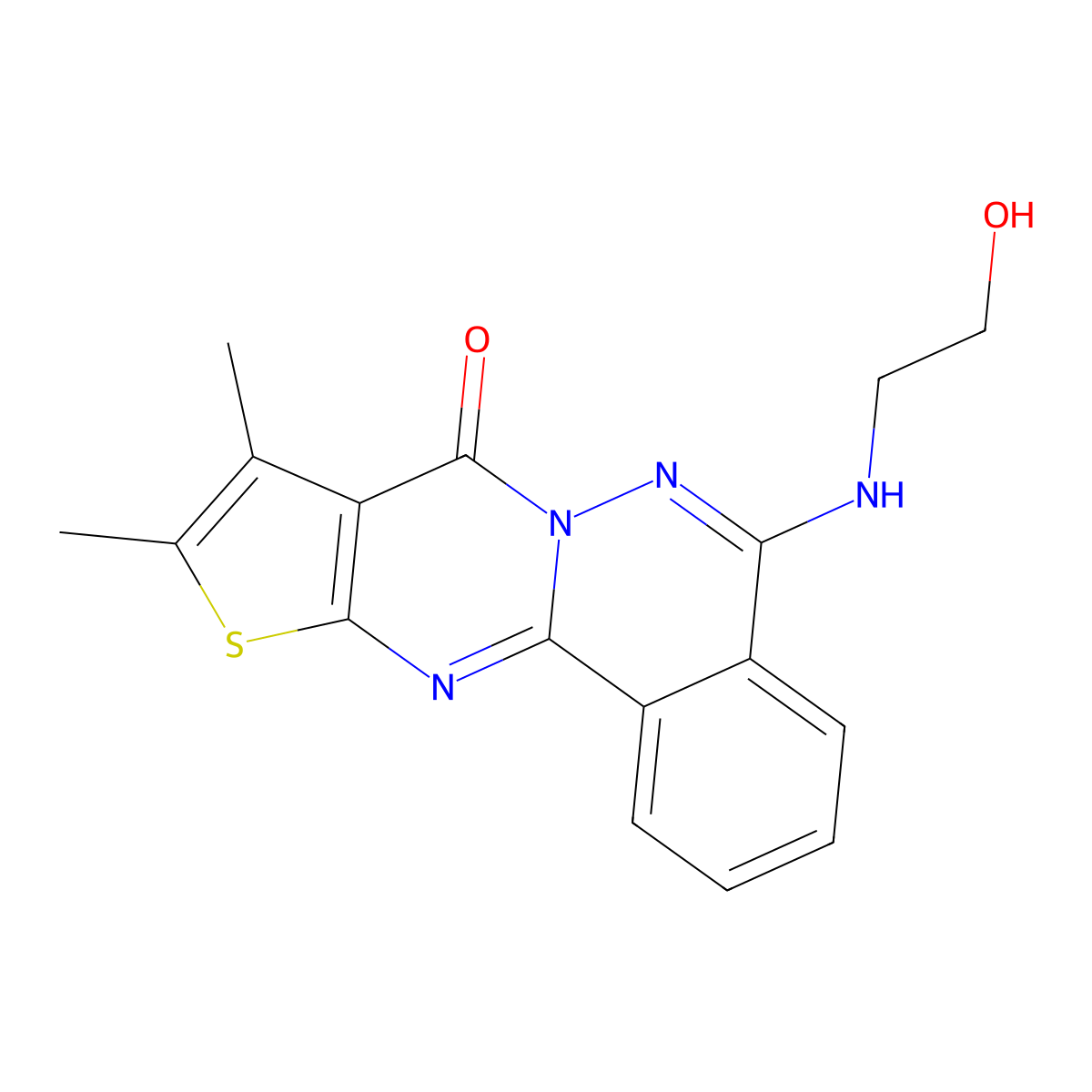 5-[(2-hydroxyethyl)amino]-9,10-dimethyl-8H-thieno[2',3':4,5]pyrimido[2,1-a]phthalazin-8-one molecular structure, CAS 379249-90-8