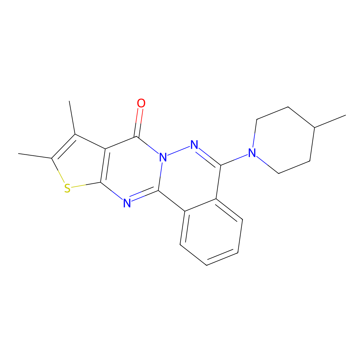 9,10-dimethyl-5-(4-methylpiperidin-1-yl)-8H-thieno[2',3':4,5]pyrimido[2,1-a]phthalazin-8-one molecular structure, CAS 379249-94-2