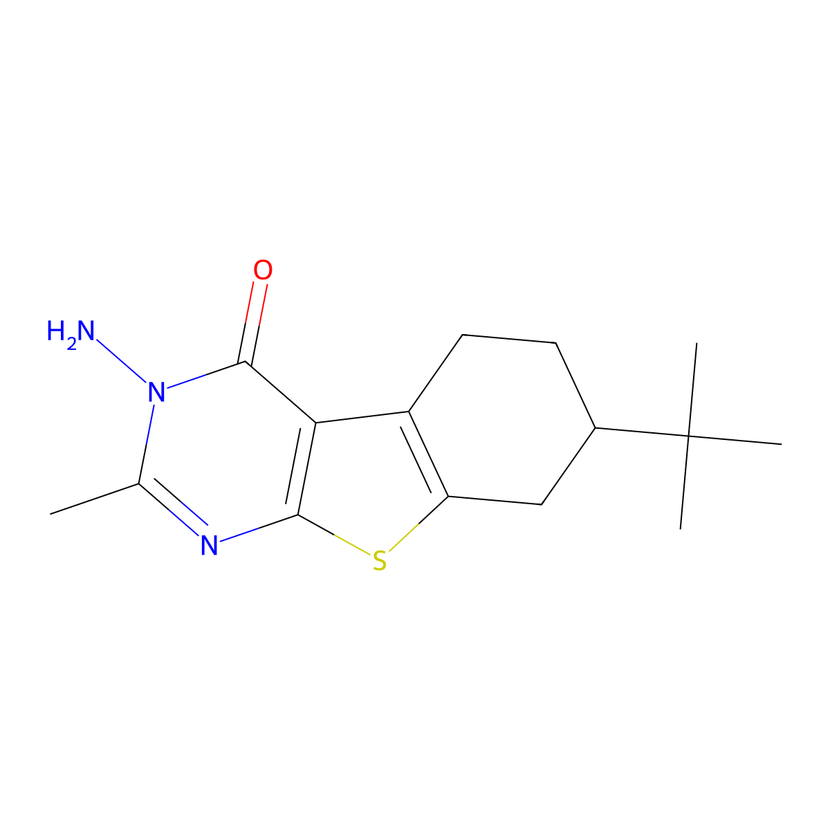 3-amino-7-tert-butyl-2-methyl-5,6,7,8-tetrahydro[1]benzothieno[2,3-d]pyrimidin-4(3H)-one molecular structure, CAS 379250-29-0